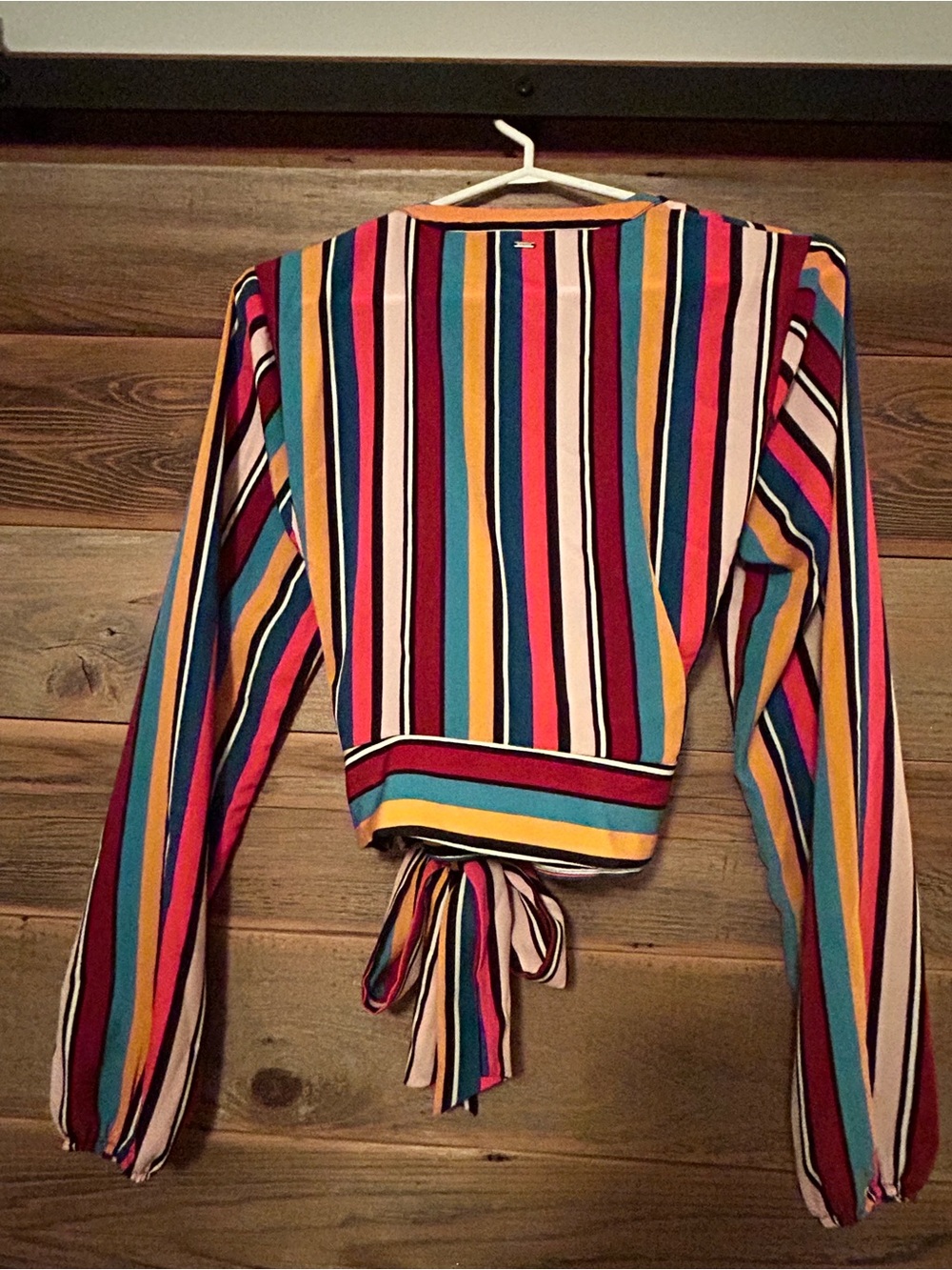 Guess Rainbow Stripe Wrap Top Small Y2K Tie Front Crop Blouse - Picture 3 of 7